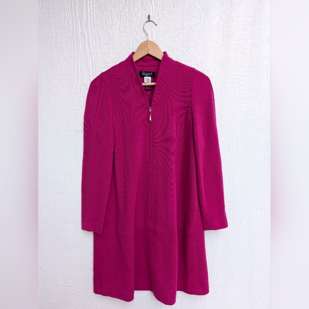 Vintage Gillian Union Made 100% Wool Fuscia Zip Up Dress Women's Size 12 Petite